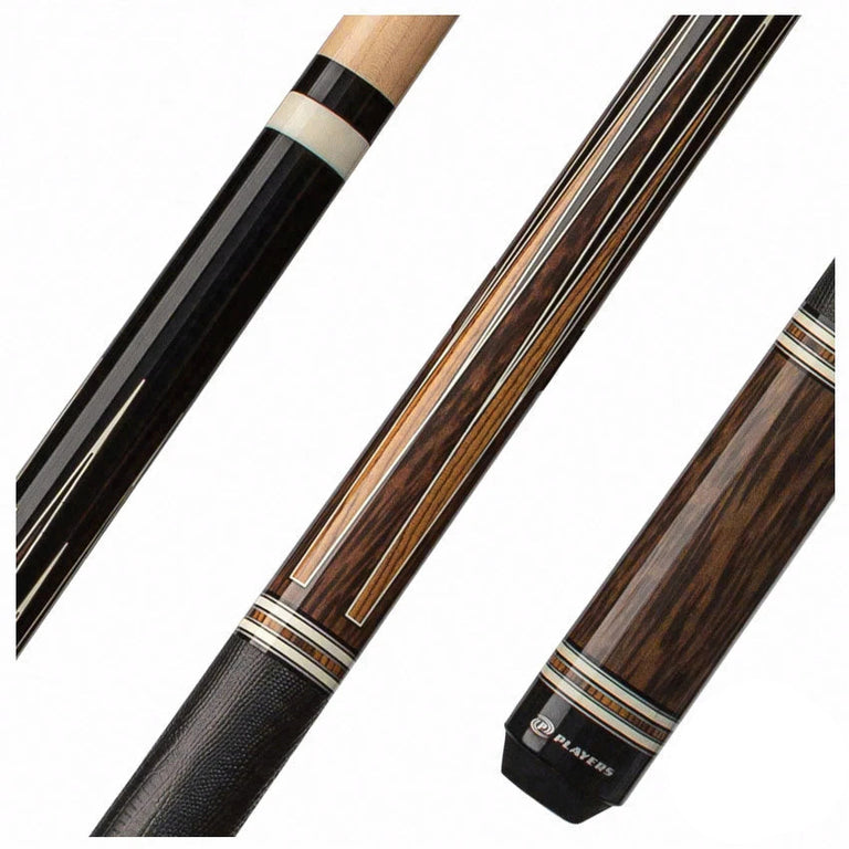 Players Exotic Series Black Palm and Bocote Graphic Pool Cue with Embossed Leather Wrap