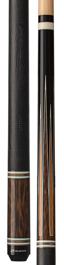 Players Exotic Series Black Palm and Bocote Graphic Pool Cue with Embossed Leather Wrap