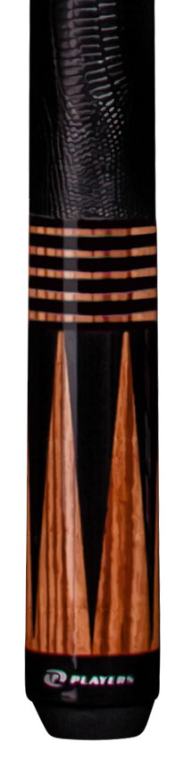 Players Exotic Series Zebrawood with Black Points Pool Cue with Embossed Leather Wrap