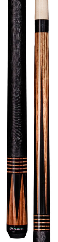 Players Exotic Series Zebrawood with Black Points Pool Cue with Embossed Leather Wrap