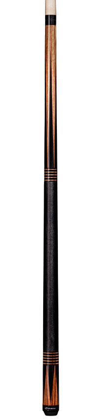 Players Exotic Series Zebrawood with Black Points Pool Cue with Embossed Leather Wrap