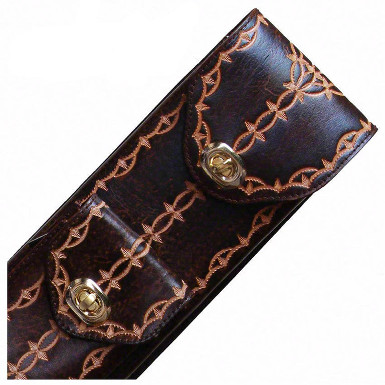 Instroke FIT-B Brown Hand Tooled 2x4 Pool Cue Case - FIT24B