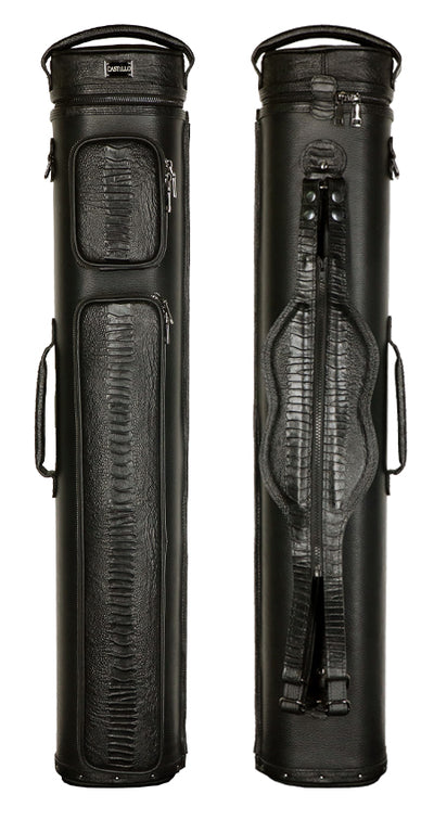 Castillo Black Leather with Black Ostrich Leg Accent 4x8 Hard Leather Pool Cue Case - CLG48BKBKOS