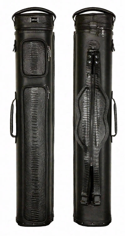 Castillo Black Leather with Black Ostrich Leg Accent 4x8 Hard Leather Pool Cue Case - CLG48BKBKOS