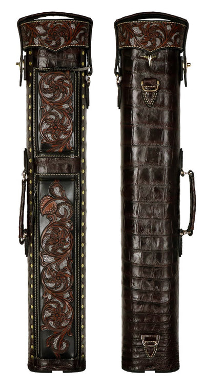 Volturi Custom Genuine Crocodile Dark Brown 4x8 Hard Pool Cue Case - VCDBC4x8
