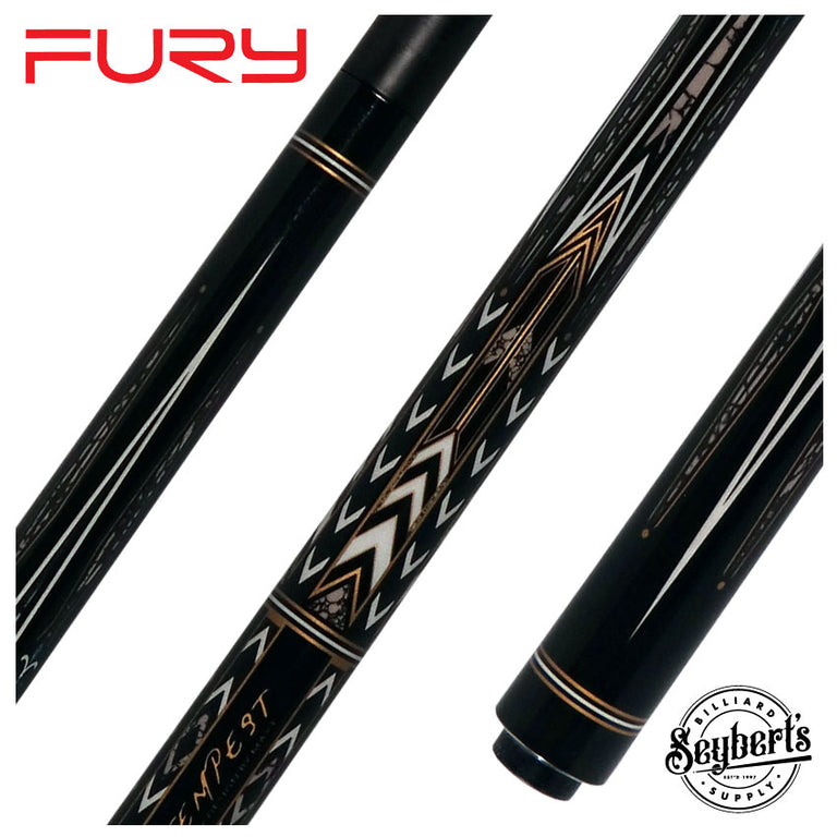 Fury Black with Gold and White Graphic No Wrap Pool Cue with Carbon Fiber Shaft