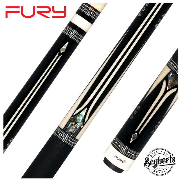 Fury Ebony with Elforyn and Abalone Points Pool Cue with Sharkskin Wrap