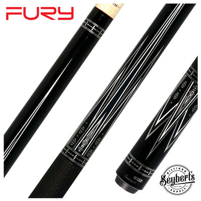 Fury Black with Silver and White Graphic Pool Cue with Sharkskin Leather Wrap