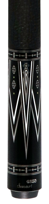 Fury Black with Silver and White Graphic Pool Cue with Sharkskin Leather Wrap