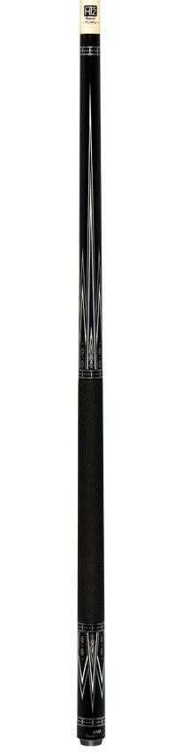 Fury Black with Silver and White Graphic Pool Cue with Sharkskin Leather Wrap