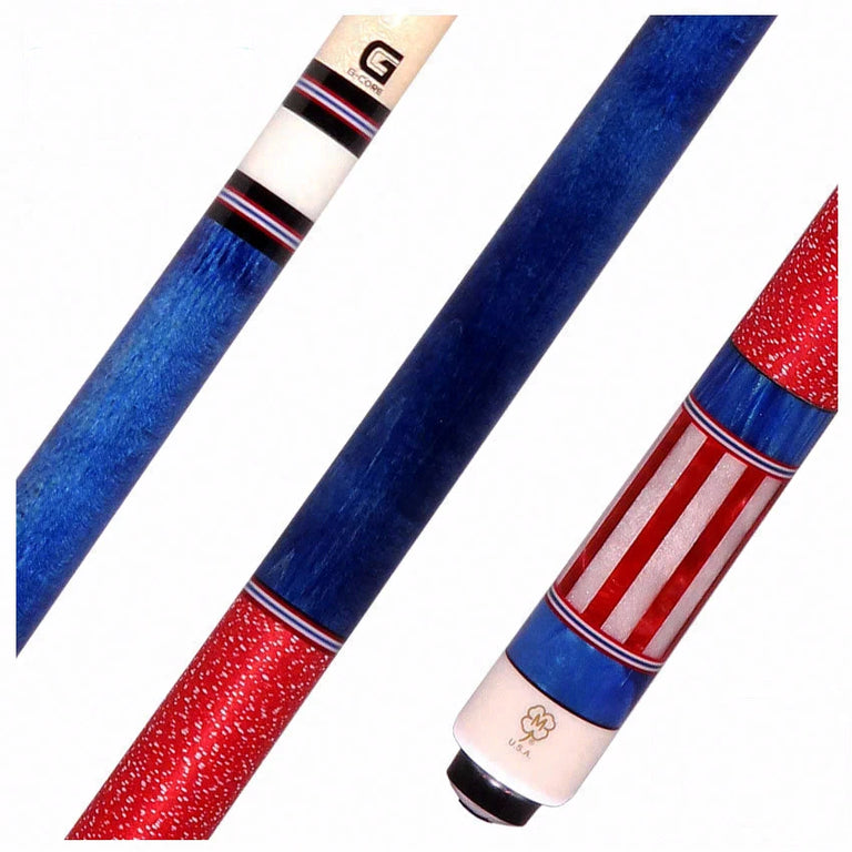 McDermott Blue Stained Birdseye Maple with Red/White/Blue Inlays Cue of the Month with G-Core Shaft
