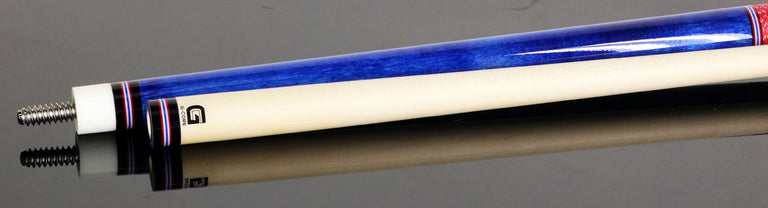 McDermott Blue Stained Birdseye Maple with Red/White/Blue Inlays Cue of the Month with G-Core Shaft