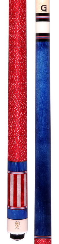 McDermott Blue Stained Birdseye Maple with Red/White/Blue Inlays Cue of the Month with G-Core Shaft