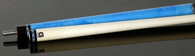 McDermott Sky Blue Stained Curly Maple with White Urethane Inlays Cue of the Month with G-Core Shaft