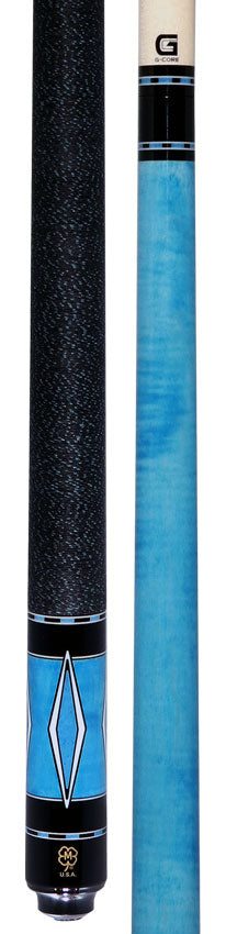 McDermott Sky Blue Stained Curly Maple with White Urethane Inlays Cue of the Month with G-Core Shaft