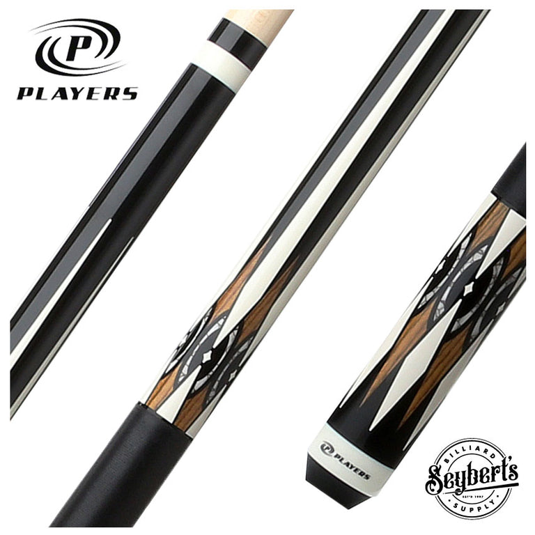 Players Graphic Series Black and Bocote Pool Cue with Black Linen Wrap