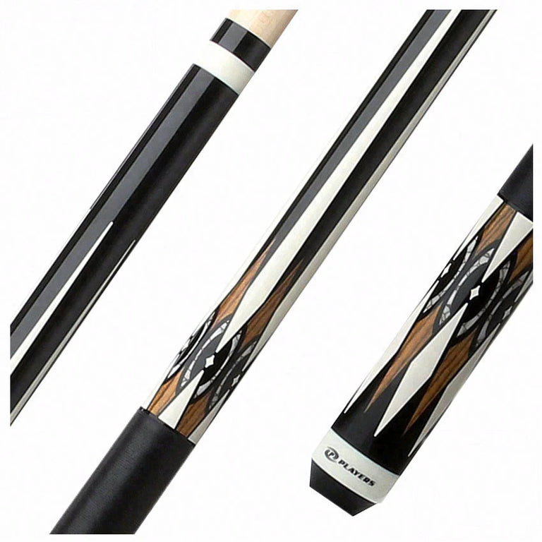 Players Graphic Series Black and Bocote Pool Cue with Black Linen Wrap