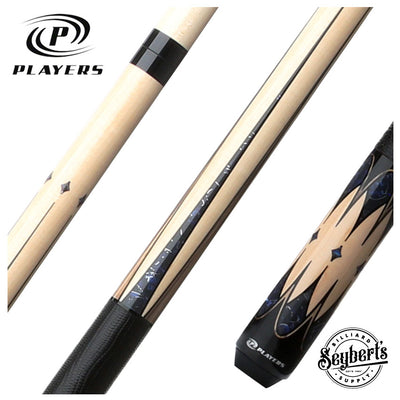 Players Graphic Series Natural Maple and Blue Stone Graphic Pool Cue with Black Linen Wrap