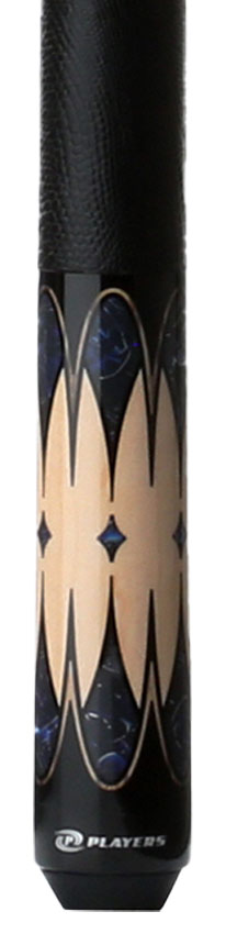 Players Graphic Series Natural Maple and Blue Stone Graphic Pool Cue with Black Linen Wrap