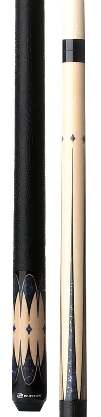 Players Graphic Series Natural Maple and Blue Stone Graphic Pool Cue with Black Linen Wrap