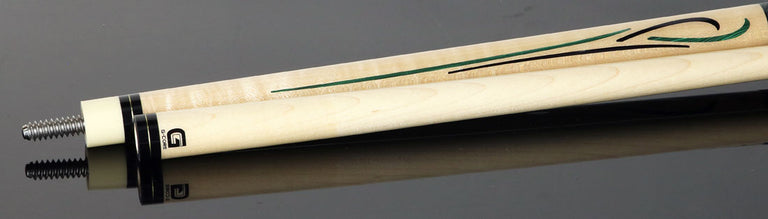 McDermott Curly Maple with Green Malachite and Black Urethane Inlays Cue of the Month with G-Core Shaft