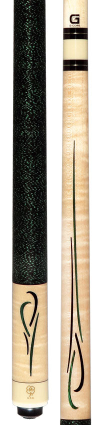 McDermott Curly Maple with Green Malachite and Black Urethane Inlays Cue of the Month with G-Core Shaft