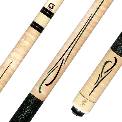 McDermott Curly Maple with Green Malachite and Black Urethane Inlays Cue of the Month with G-Core Shaft