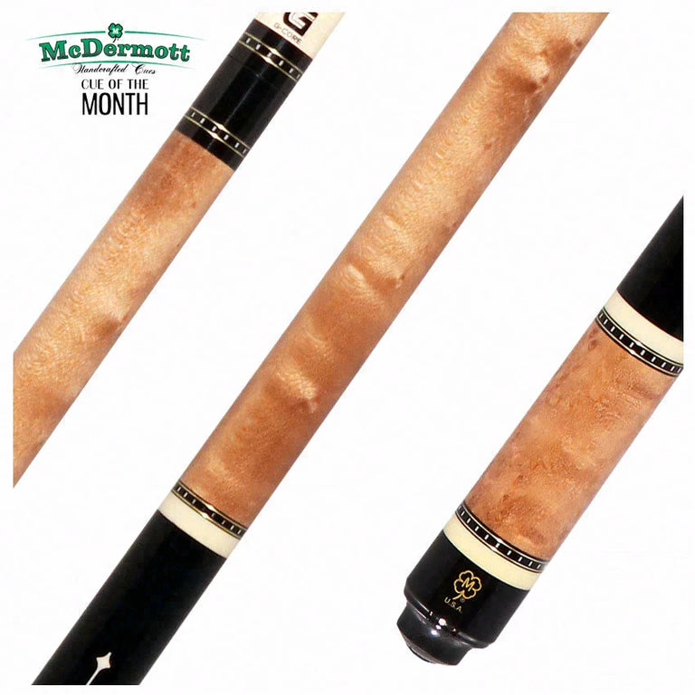 McDermott Walnut Stained Maple with Bone Urethane and Cocobolo Inlays Cue of the Month with G-Core Shaft