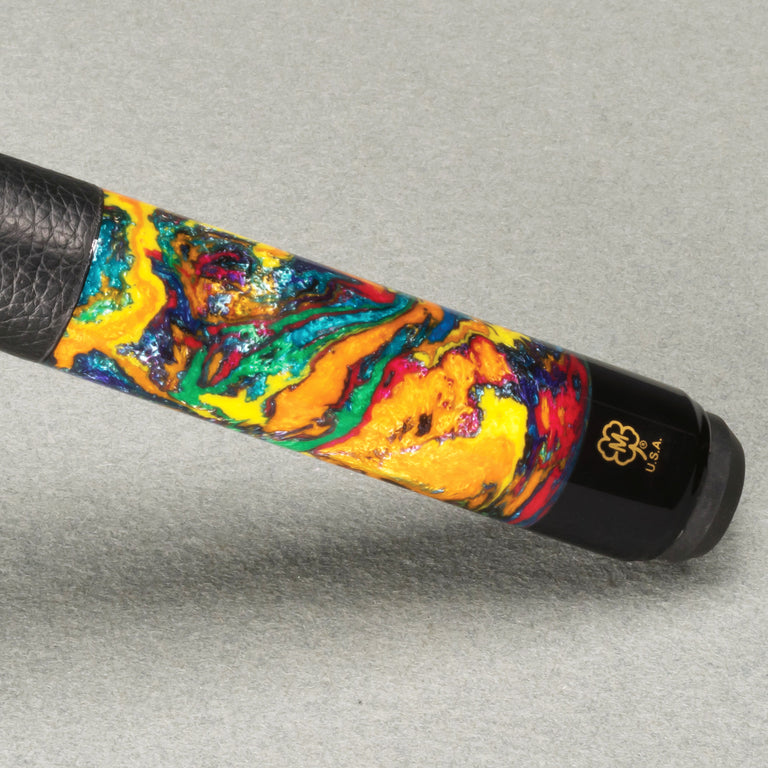 McDermott G Core Series Black Urethane with Multicolored ShokRes Points Play Cue with Textured Leather Wrap