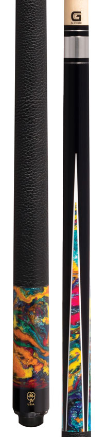 McDermott G Core Series Black Urethane with Multicolored ShokRes Points Play Cue with Textured Leather Wrap