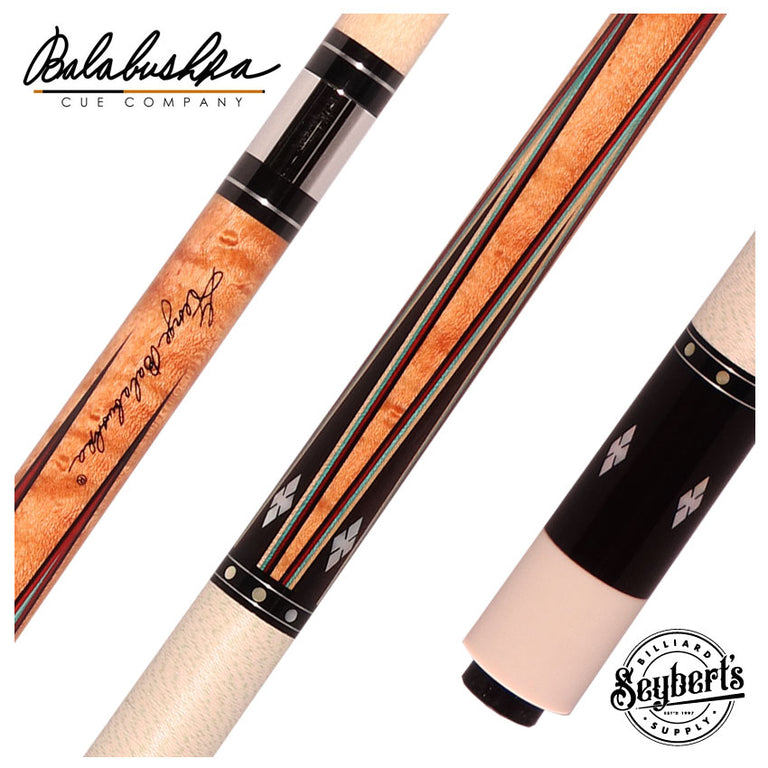 Balabushka GB Series Brown-Stained Birdseye Maple Forearm with 4 Ebony Points and Mother of Pearl Inlays Pool Cue Irish Linen Wrap