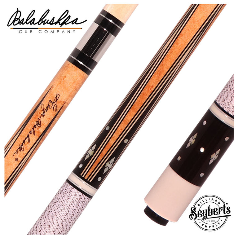 Balabushka GB Series Birdseye Maple Forearm with 4 Ebony Points and Mother of Pearl/White Shell Inays Pool Cue with Irish Linen Wrap