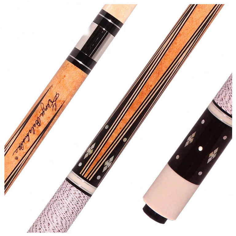 Balabushka GB Series Birdseye Maple Forearm with 4 Ebony Points and Mother of Pearl/White Shell Inays Pool Cue with Irish Linen Wrap