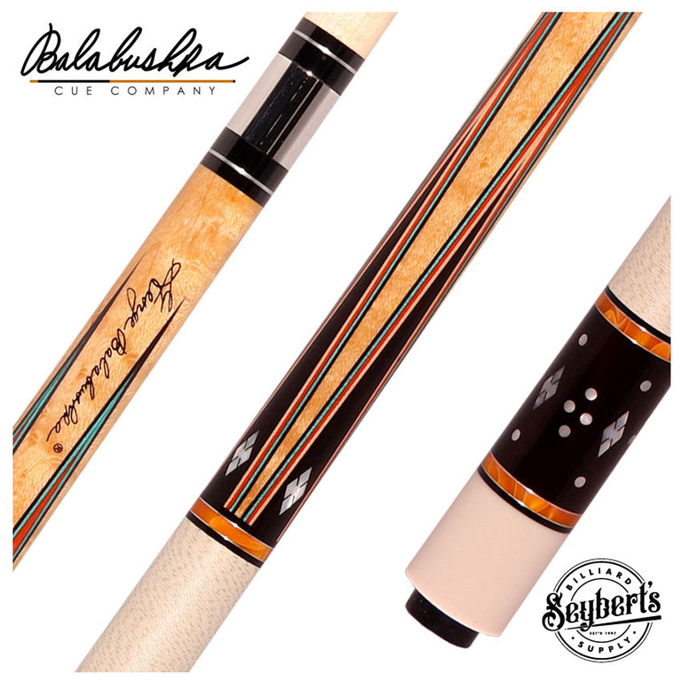 Balabushka GB Series Birseye Maple Forearm with Ebony Points and Bronze Pearlescent Rings Pool Cue with Irish Linen Wrap