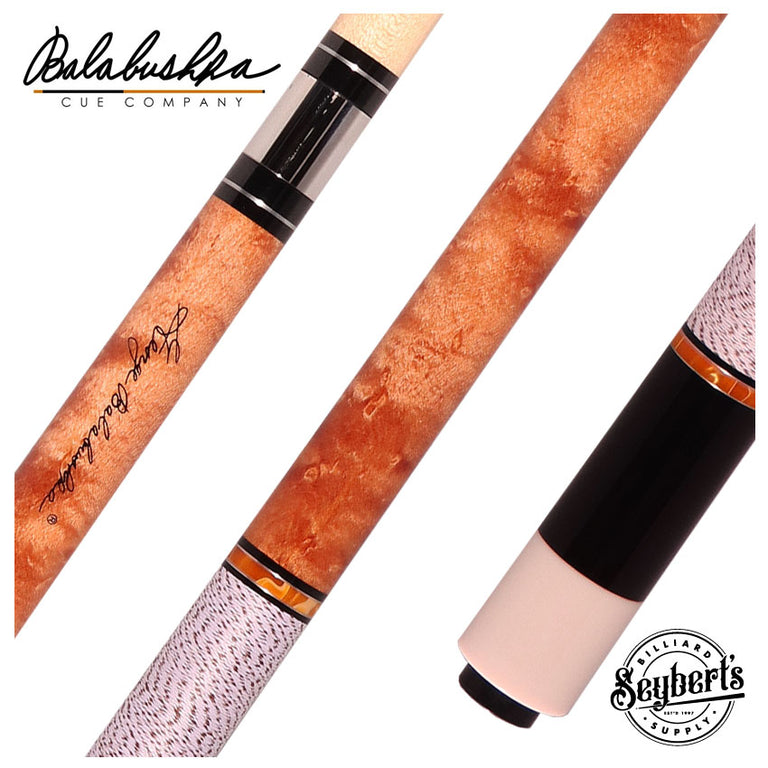 Balabushka Core Series Birdseye Maple Forearm and Buttsleeve with Orange Pearlized Rings Pool Cue with Irish Linen Wrap