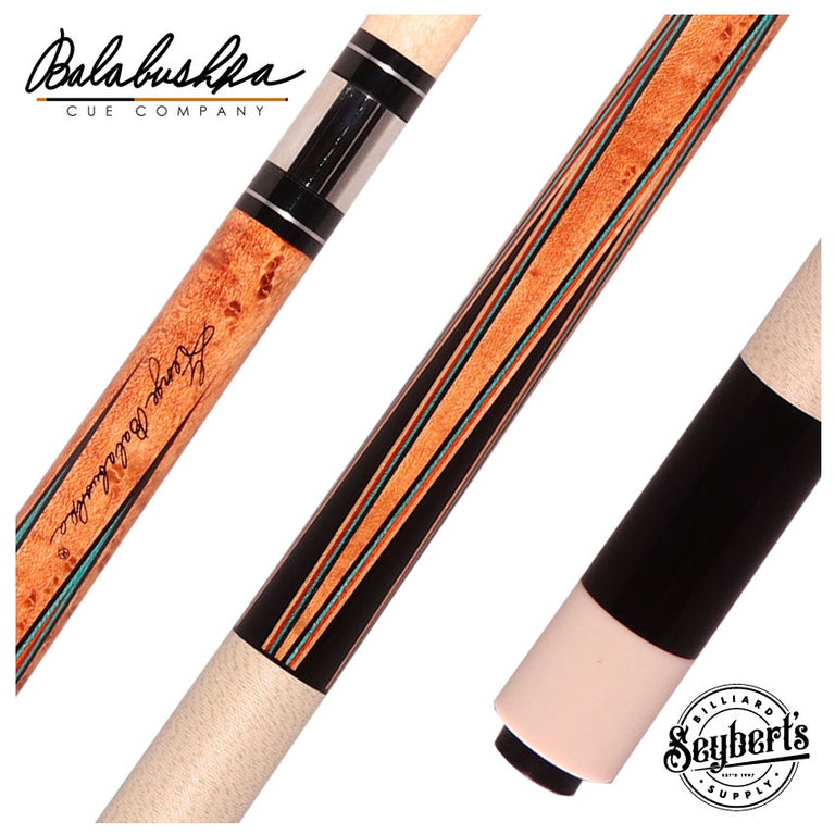 Balabushka GB Series Brown-Stained Birdseye Maple Forearm and Ebony Points and Buttsleeve Pool Cue with Irish Linen Wrap