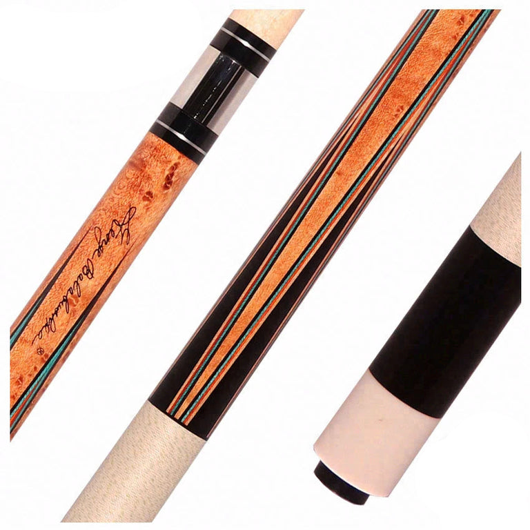 Balabushka GB Series Brown-Stained Birdseye Maple Forearm and Ebony Points and Buttsleeve Pool Cue with Irish Linen Wrap