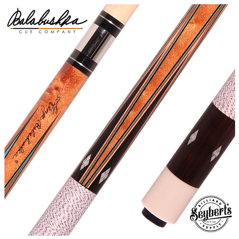 Balabushka GB Series Brown-Stained Birdseye Maple Forearm and Ebony Points with Mother of Pearl Inlays Pool Cue with Irish Linen Wrap