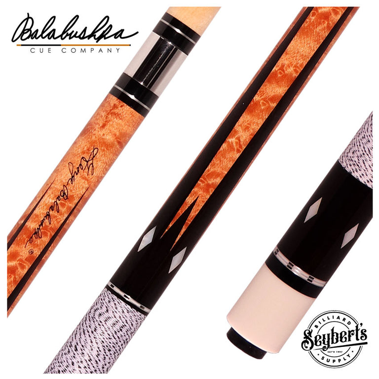 Balabushka GB Series Brown Stained Birdseye Maple  and 8 Ebony Points with Ivorine Inlays Pool Cue with Irish Linen Wrap