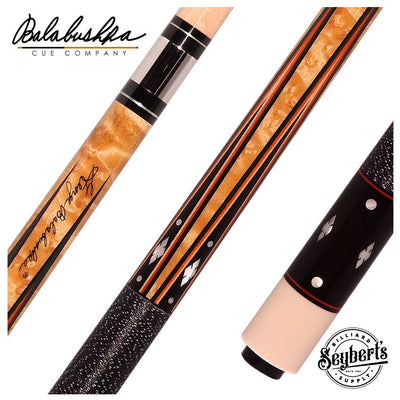 Balabushka GB Series Birdseye Maple Forearm with Ebony Points and Mother of Pearl Notched Diamond Inlays Pool Cue with Irish Linen Wrap