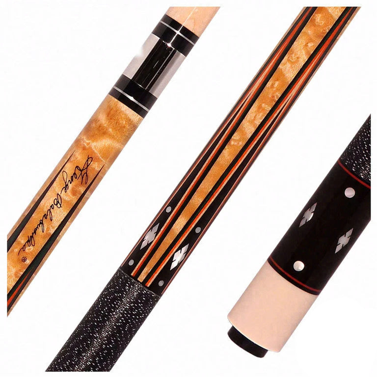 Balabushka GB Series Birdseye Maple Forearm with Ebony Points and Mother of Pearl Notched Diamond Inlays Pool Cue with Irish Linen Wrap