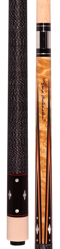 Balabushka GB Series Birdseye Maple Forearm with Ebony Points and Mother of Pearl Notched Diamond Inlays Pool Cue with Irish Linen Wrap