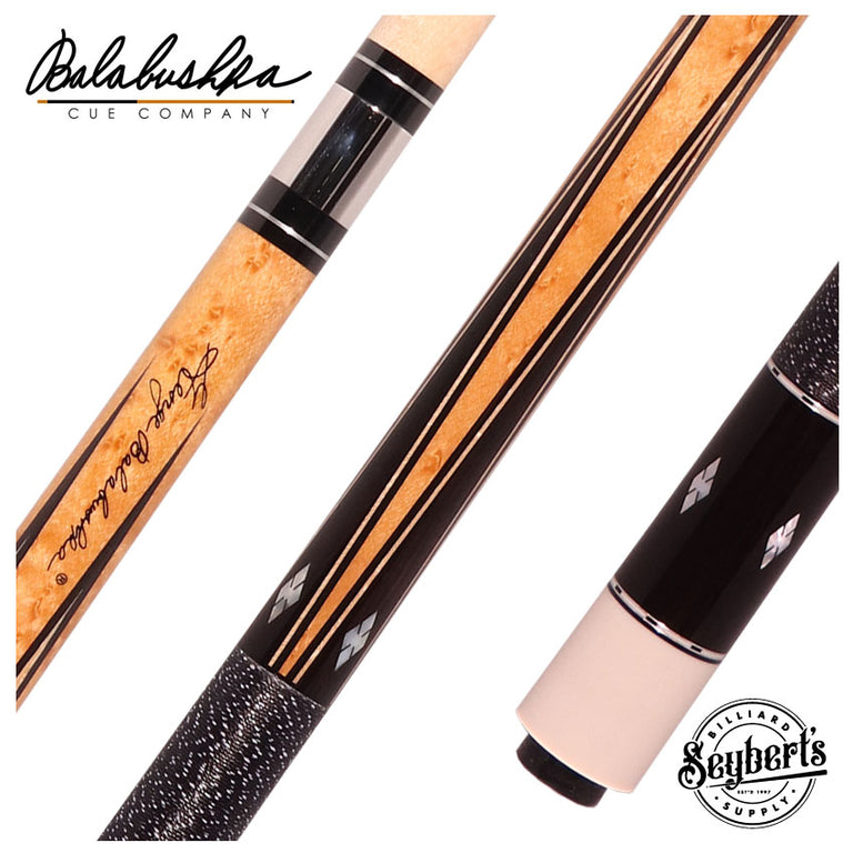 Balabushka GB Series Birdseye Maple Forearm with Ebony Points and with Natural and Ebony Veneers Pool Cue with Irish Linen Wrap