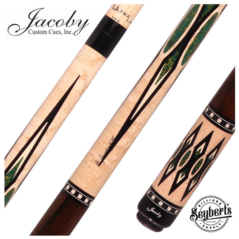 Jacoby HBV2 Series Birdseye Maple with Arizona Jade Inlays and Ziricote Wrap Pool Cue