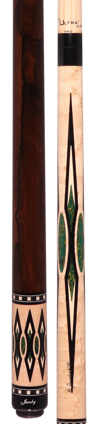 Jacoby HBV2 Series Birdseye Maple with Arizona Jade Inlays and Ziricote Wrap Pool Cue