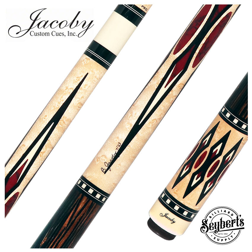 Jacoby Custom Pool Cue | HB6 Bloody Basin Jasper Inlays with Ebony