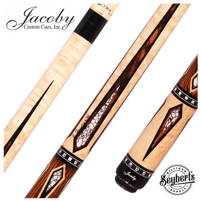 Jacoby HBV2 Series Curly Maple with Bocote Points and White Buffalo Turquoise Inlays Pool Cue