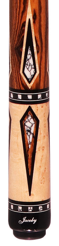 Jacoby HBV2 Series Curly Maple with Bocote Points and White Buffalo Turquoise Inlays Pool Cue