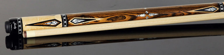 Jacoby HBV2 Series Curly Maple with Bocote Points and White Buffalo Turquoise Inlays Pool Cue