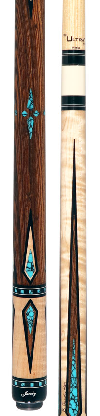 Jacoby Curly Maple Turquoise Point Cue - HB7